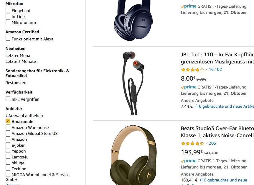 Schritt 3: Verkäufer Amazon.de auswählen
