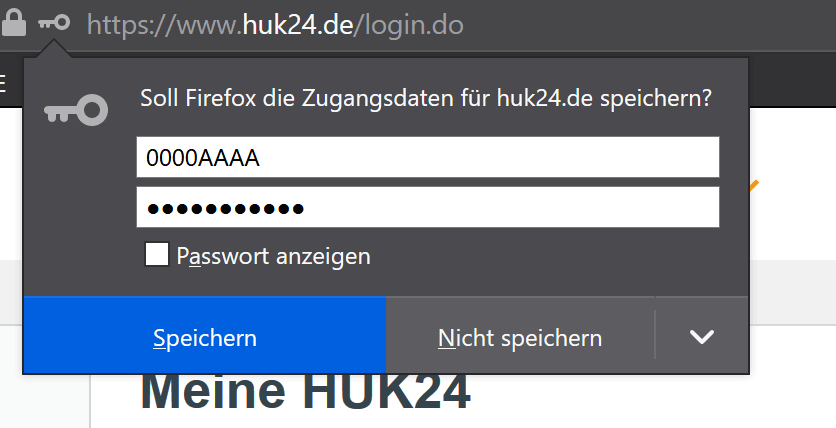 HUK24 Zugangsdaten in Firefox speichern
