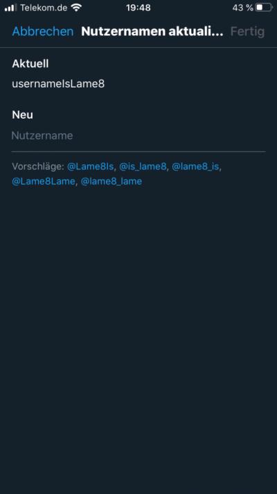 Twitter für iPhone neuen Benutzernamen auswählen