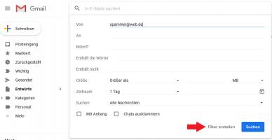Schritt 2: Filter erstellen für E-Mail Adresse des Ansenders