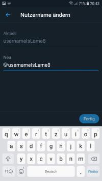 Twitter Android: Neuen Nutzernamen eingeben und über Fertig speichern