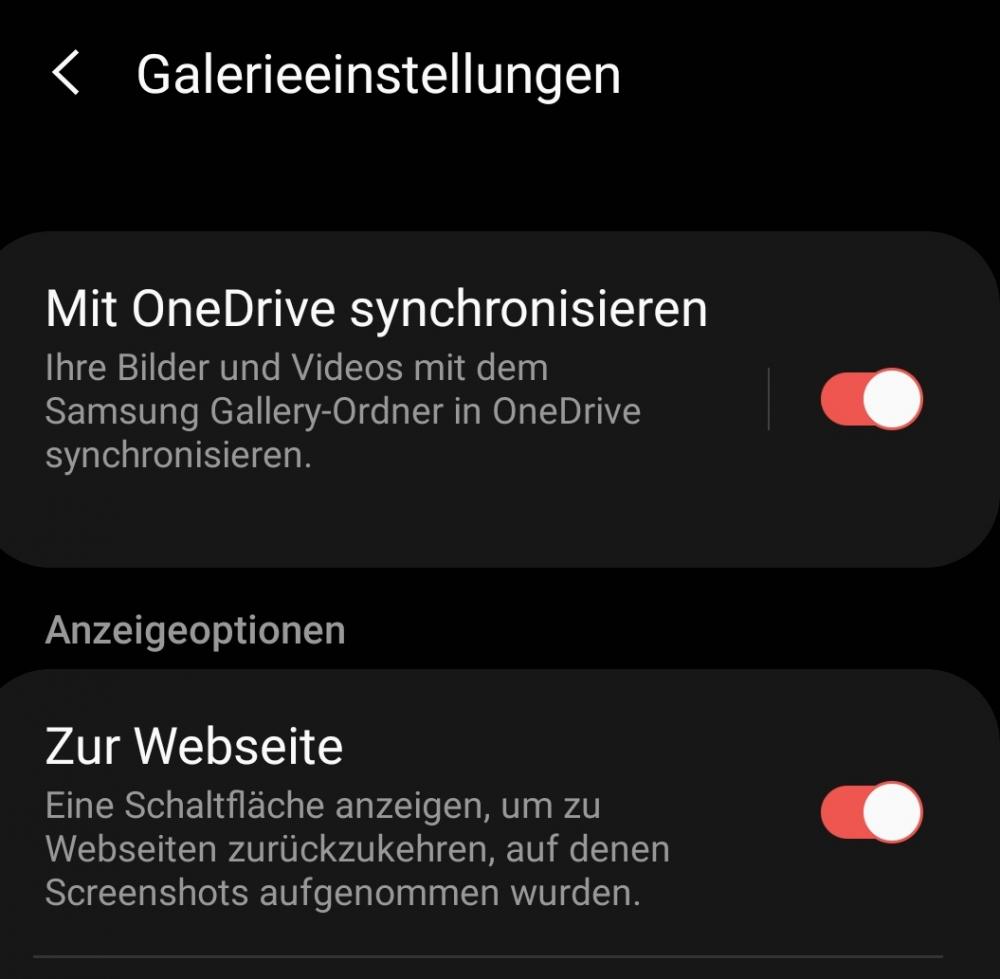 Sync Einstellungen für OneDrive direkt in den Samsung Galerieeinstellungen